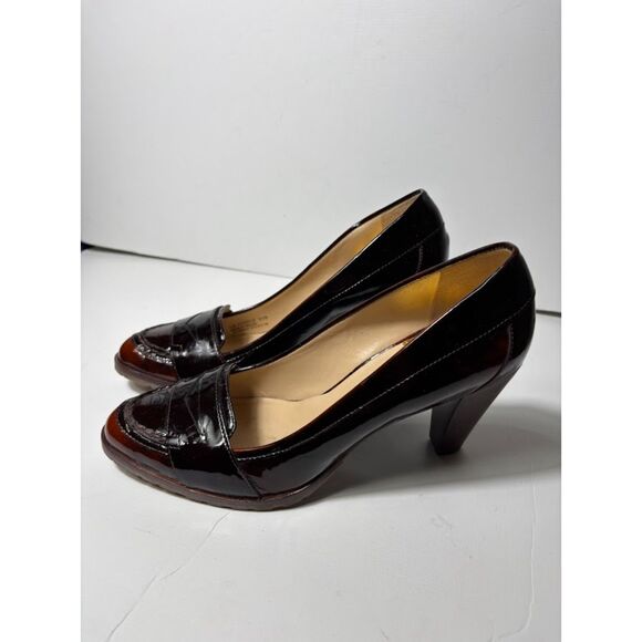 Cole Haan Nike Air Penny loafers size 9.5 Brown Caramel Stacked Heel Pump classy - Picture 4 of 6